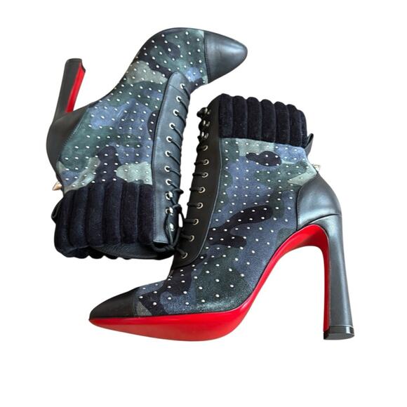 Christian Louboutin Dakita 100 Studded Spike Camo Suede Bootie EU 36 US 6 - Picture 10 of 15